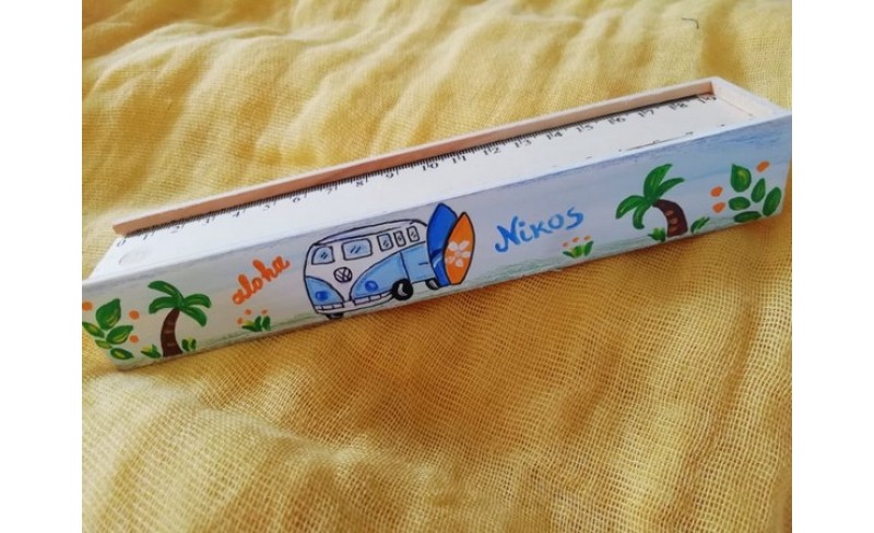 Ξύλινη κασετίνα με θέμα surf